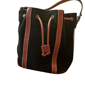 Lord & Taylor Black Leather Suede Bucket Bag